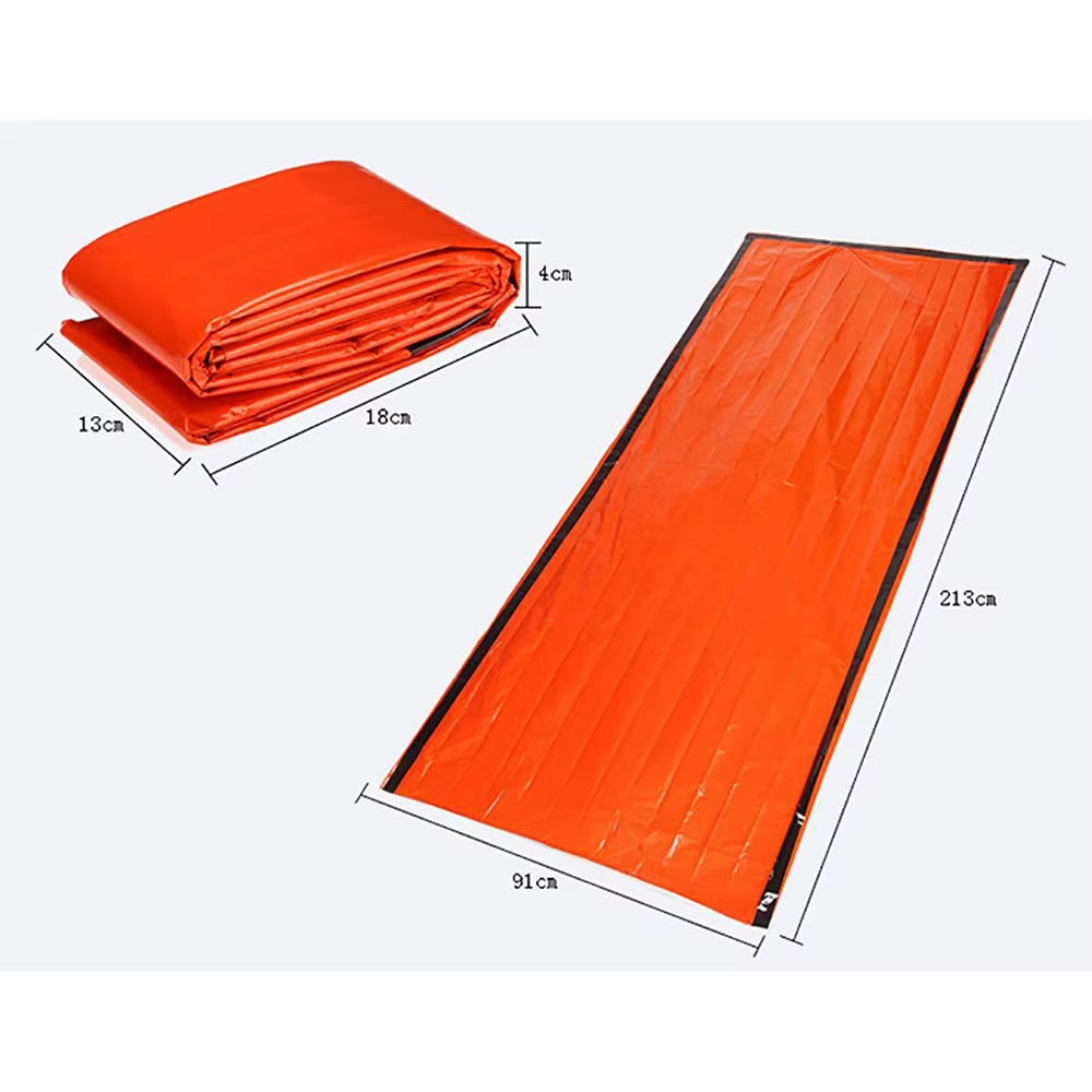 Waterproof Emergency Thermal Sleeping Bag for Camping Hiking Compact Bag Whistle and Storage Lightweight Survival Equipment