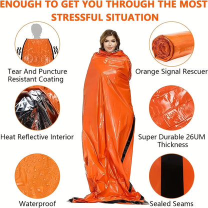 Waterproof Emergency Thermal Sleeping Bag for Camping Hiking Compact Bag Whistle and Storage Lightweight Survival Equipment